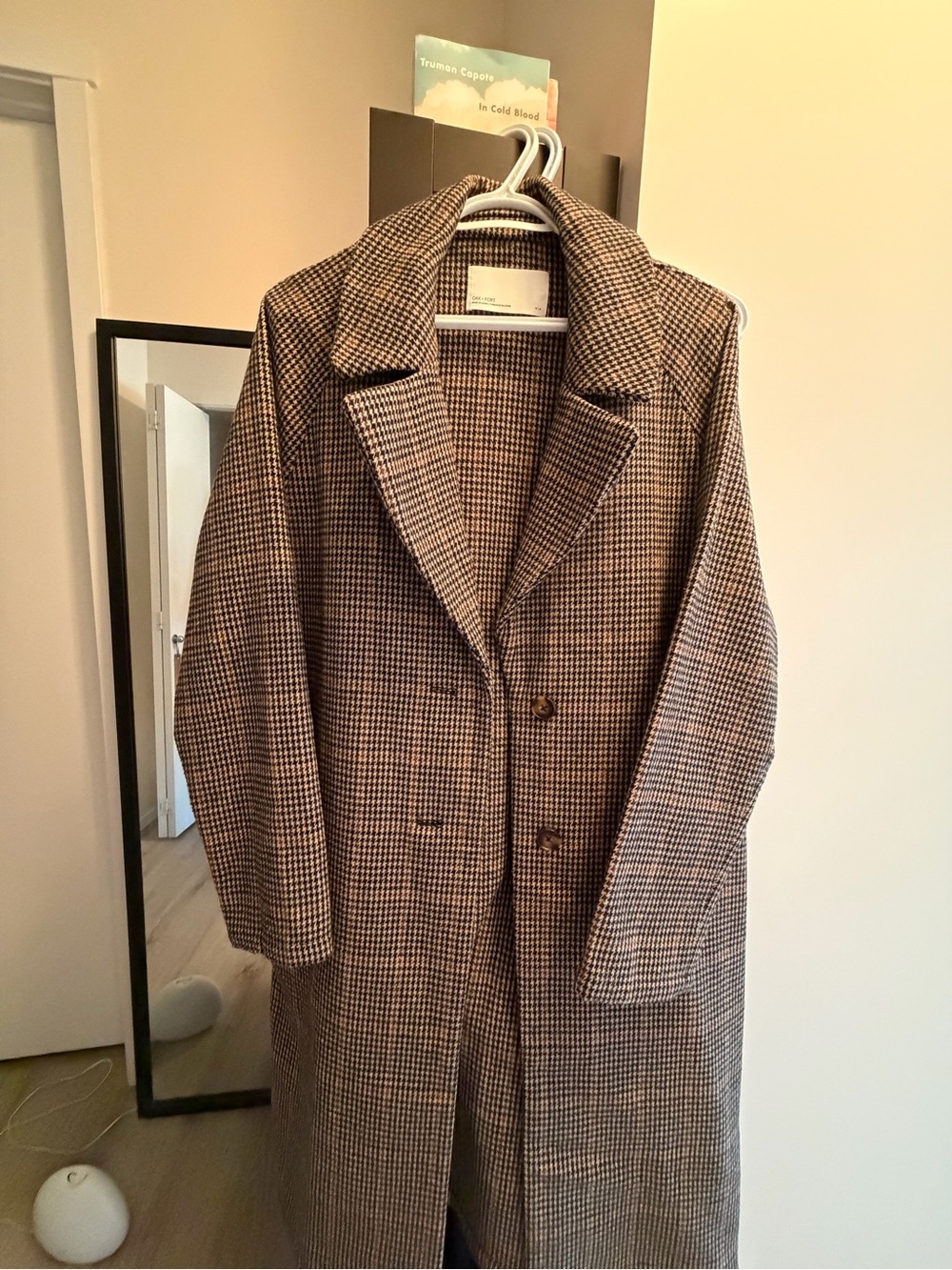 OAK + FORT Brown Checked Long Trench Coat